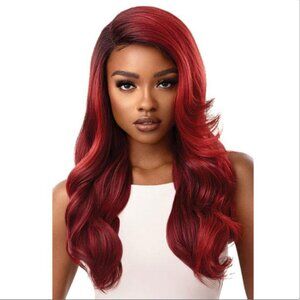NEW Gorgeous Lace Front Wig Soft Long Curls Rooted Cherry Red